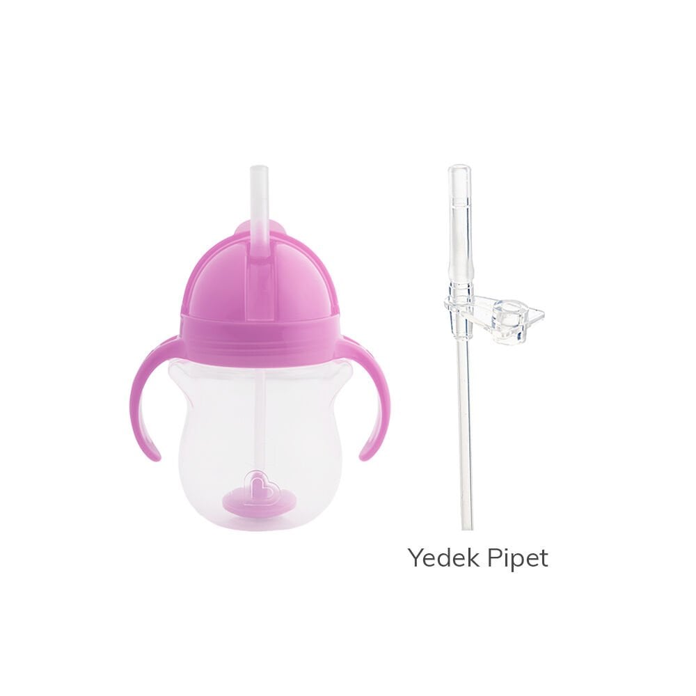 Munchkin Tıklama Kilitli Uçlu Pipetli Alıştırma Bardağı, 6ay+207ml Mor & Yedek Pipet 1 adet