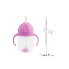 Munchkin Tıklama Kilitli Uçlu Pipetli Alıştırma Bardağı, 6ay+207ml Mor & Yedek Pipet 1 adet