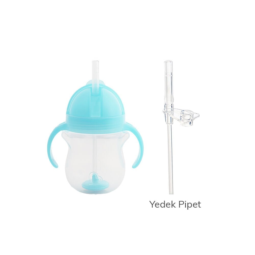 Munchkin Tıklama Kilitli Uçlu Pipetli Alıştırma Bardağı, 6ay+, 207ml, Mavi,& Yedek Pipet 1 Adet