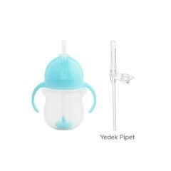 Munchkin Tıklama Kilitli Uçlu Pipetli Alıştırma Bardağı, 6ay+, 207ml, Mavi,& Yedek Pipet 1 Adet