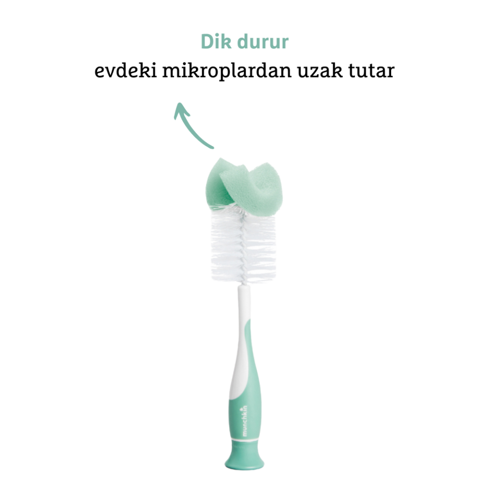 Munchkin Bristle Sünger Uçlu Biberon, Bardak ve Şişe Temizleme Fırçası | 1 Adet | Vakumlu Taban | Yeşil