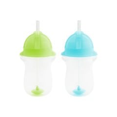 Munchkin Tıklama Kilitli Uçlu Pipetli Alıştırma Bardağı 12ay+ 296 ml, Mavi&Yeşil 2li paket