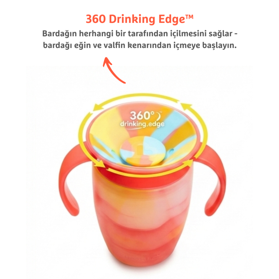 Munchkin Mucize 360° Alıştırma Bardağı 6 Ay+ |207 ml | BPA İçermez | Kırmızı Tropikal Desen
