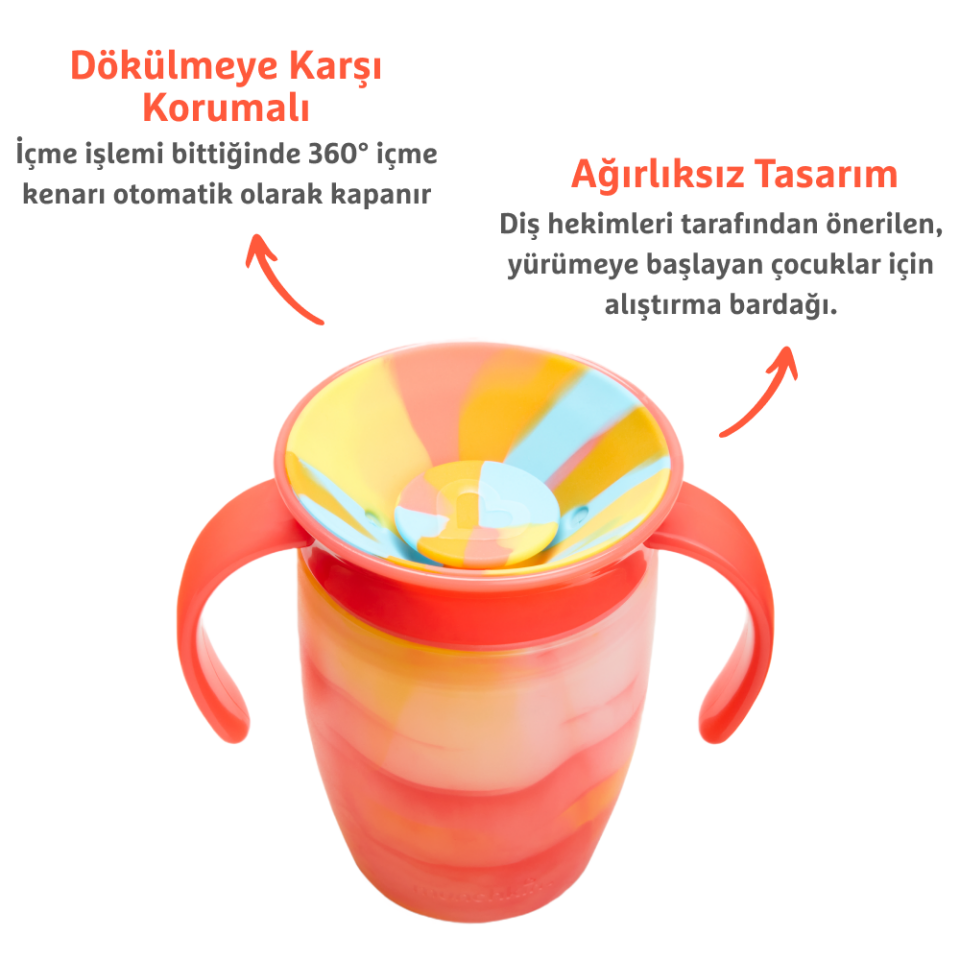 Munchkin Mucize 360° Alıştırma Bardağı 6 Ay+ |207 ml | BPA İçermez | Kırmızı Tropikal Desen