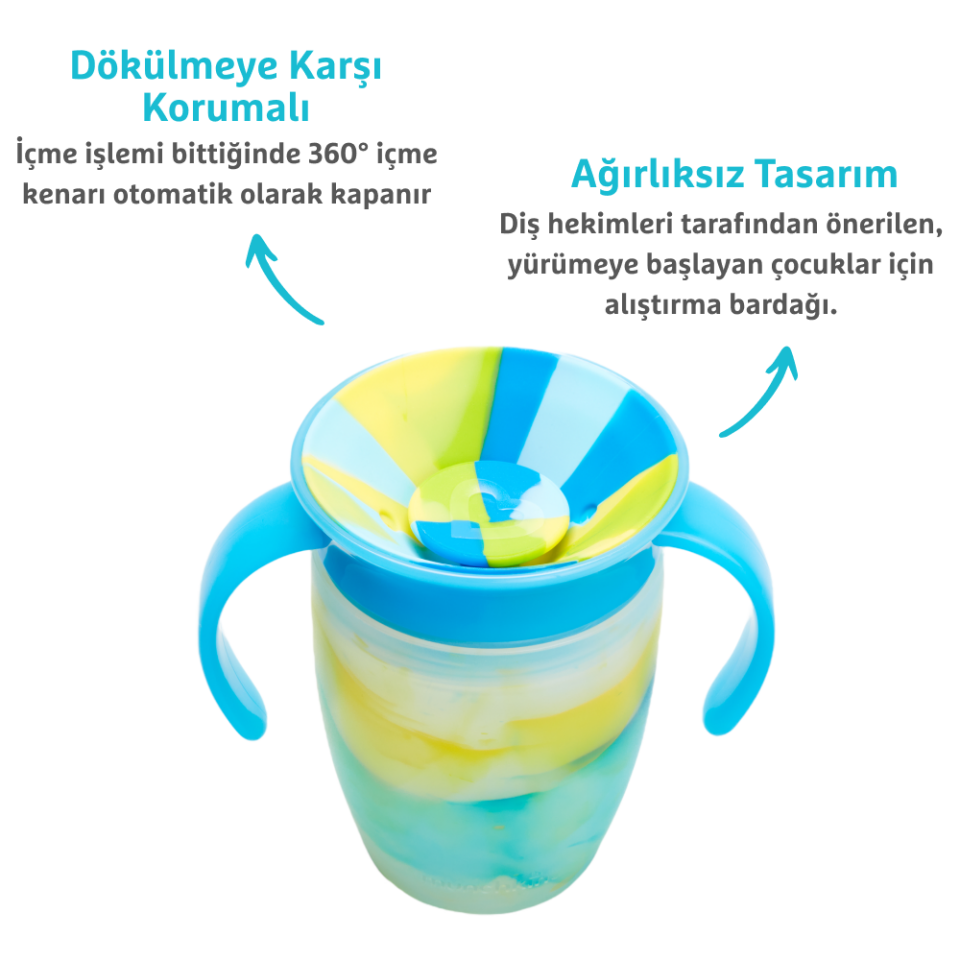 Munchkin Mucize 360° Tropikal bardak canlı renk yakın çekim