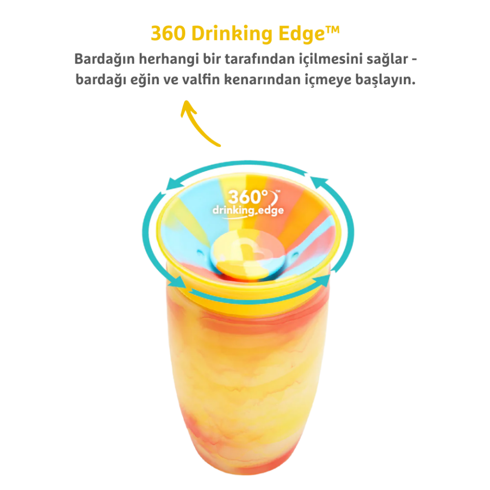 Munchkin Mucize 360° Alıştırma Bardağı 12 Ay+ |296 ml | BPA İçermez | Sarı Tropikal Desen
