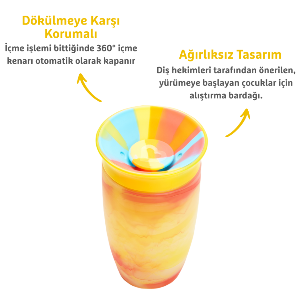 Munchkin Mucize 360° Alıştırma Bardağı 12 Ay+ |296 ml | BPA İçermez | Sarı Tropikal Desen