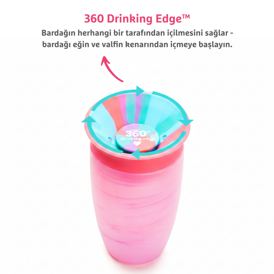 Munchkin Mucize 360° Alıştırma Bardağı 12 Ay+ |296 ml | BPA İçermez | Mor Tropikal Desen
