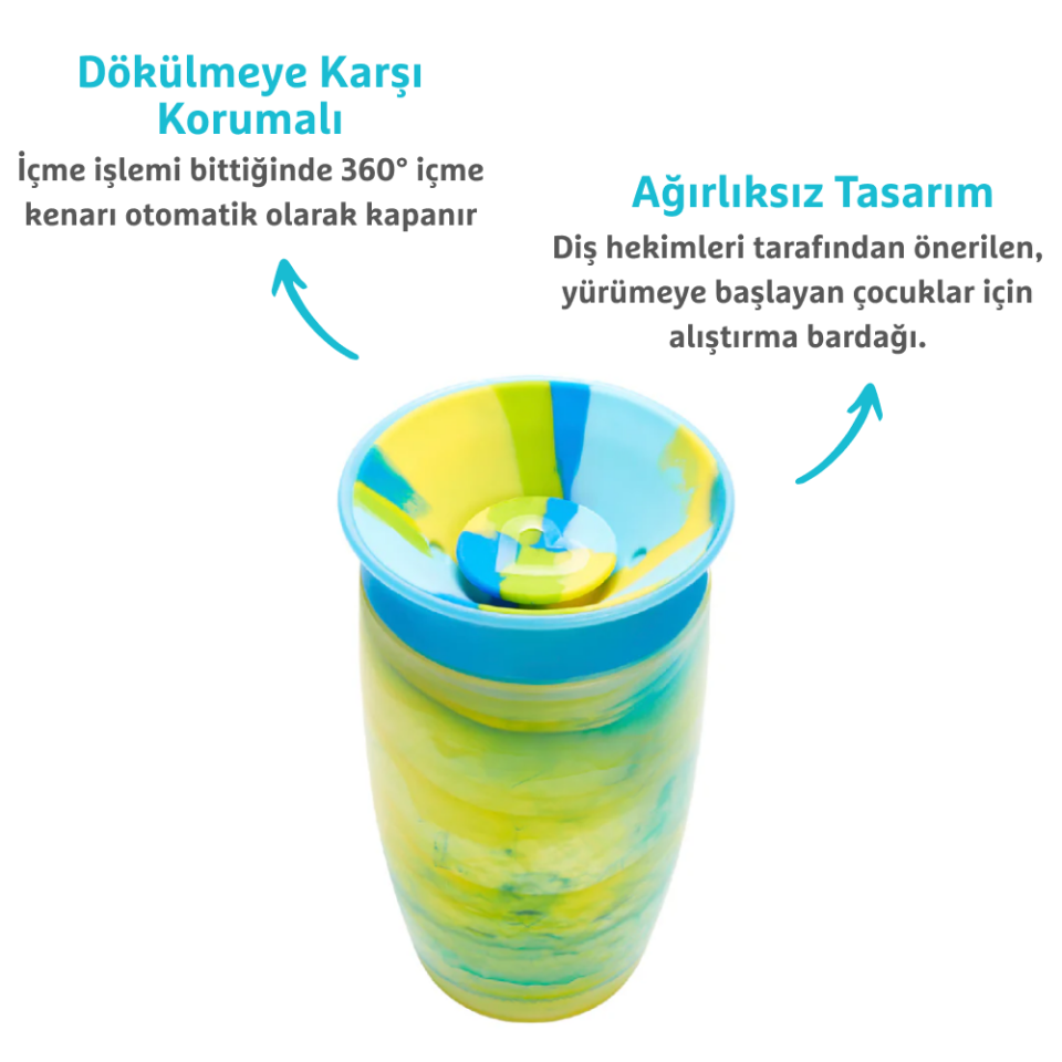 Munchkin Mucize 360° Alıştırma Bardağı 12 Ay+ |296 ml | BPA İçermez | Mavi Tropikal Desen