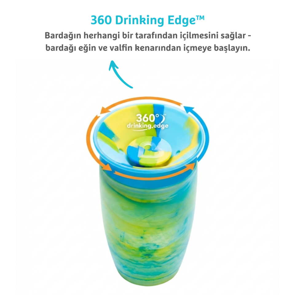 Munchkin Mucize 360° Alıştırma Bardağı 12 Ay+ |296 ml | BPA İçermez | Mavi Tropikal Desen