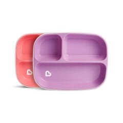 Munchkin 3 Bölmeli Sıçrama Engelleyici Tabak Seti | 6 Ay+ | 2’li | Pembe/Mor| BPA İçermez | Kaymaz Taban