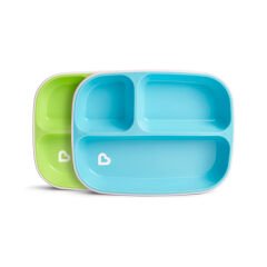 Munchkin 3 Bölmeli Sıçrama Engelleyici Tabak Seti | 6 Ay+ | 2’li | Mavi/Yeşil | BPA İçermez | Kaymaz Taban
