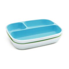 Munchkin 3 Bölmeli Sıçrama Engelleyici Tabak Seti | 6 Ay+ | 2’li | Mavi/Yeşil | BPA İçermez | Kaymaz Taban