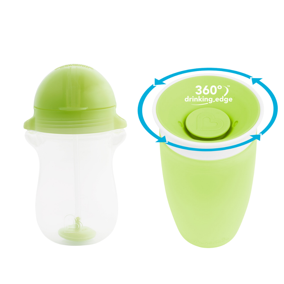Munchkin tıklama kilitli uçlu alıştırma bardağı 12ay+,296ml,yeşil +Munchkin Mucize 360° Alıştırma Bardağı, 12ay+, 296ml,yeşil
