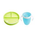 Munchkin Sabit Vakumlu Beslenme Tabağı  &Mucize 360 Alıştırma Bardağı 6AY+ YEŞİL&MAVİ 2li paket