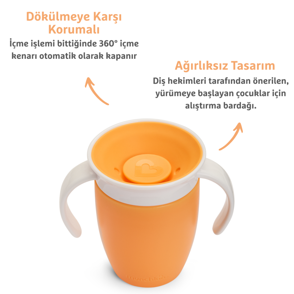 Munchkin Mucize 360° Alıştırma Bardağı, 6AY+, 207ML, Turuncu, 1 Adet