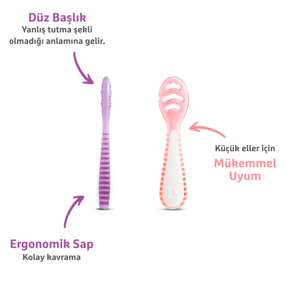 Munchkin Gentle Dip İlk Bebek Kaşığı | 2’li Set | 4 Ay+ | Aşamalı Beslenme | BPA İçermez | Unisex |Pembe/Mor