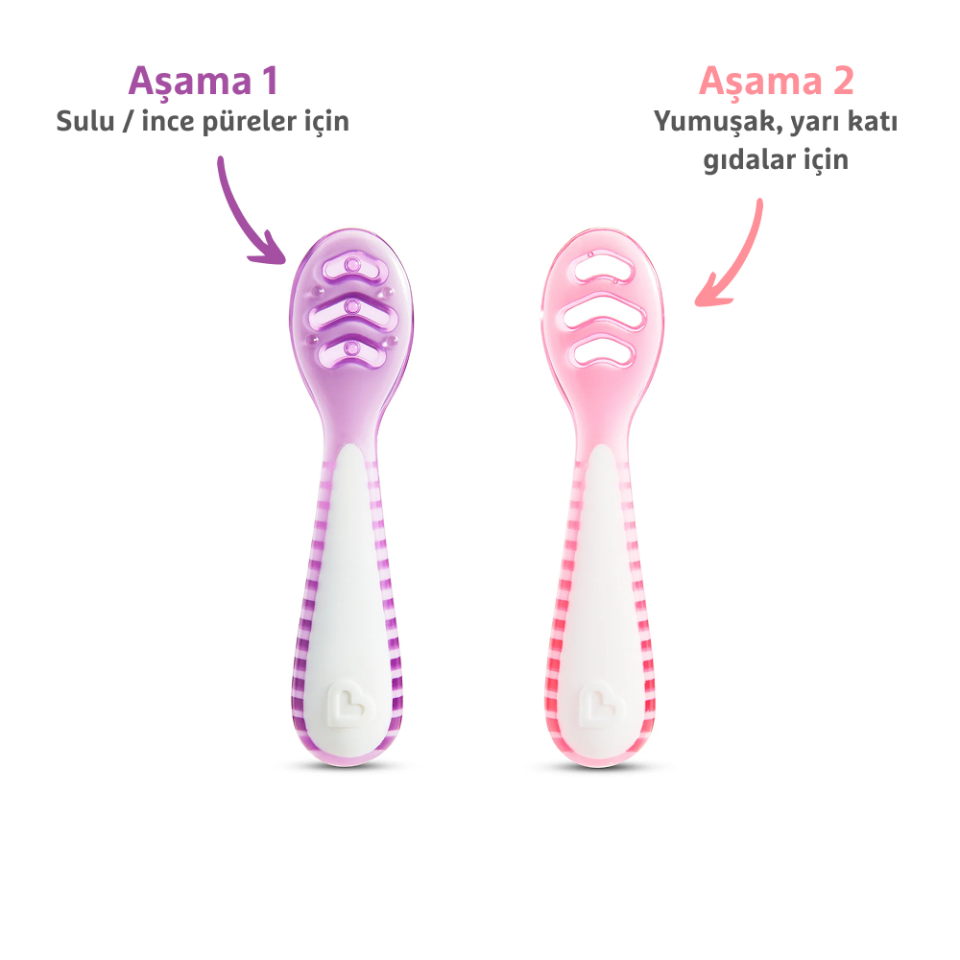 Munchkin Gentle Dip İlk Bebek Kaşığı | 2’li Set | 4 Ay+ | Aşamalı Beslenme | BPA İçermez | Unisex |Pembe/Mor