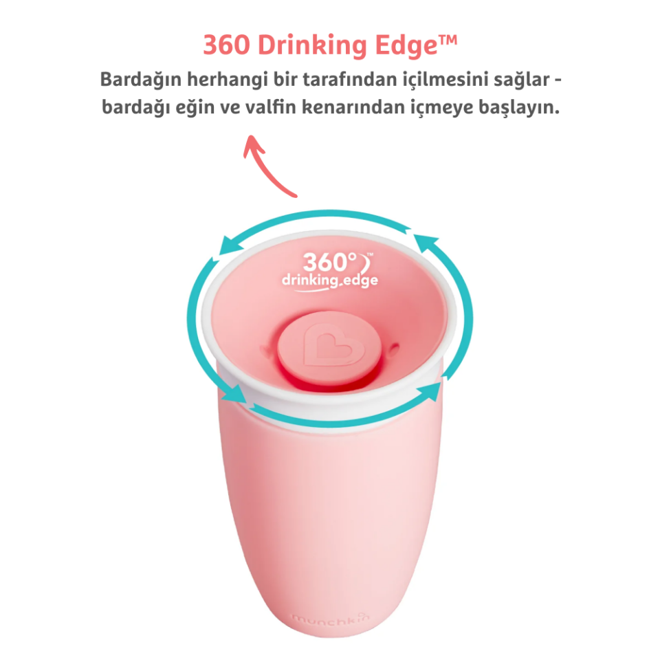 Munchkin Mucize 360° Alıştırma Bardağı, 12ay+, 296ml Pembe Bardak Kapağı İle Birlikte