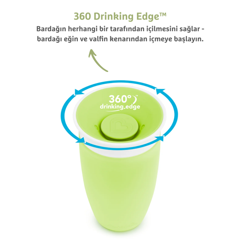 Munchkin Mucize 360° Alıştırma Bardağı, 12ay+, 296ml Yeşil  Bardak Kapağı İle Birlikte