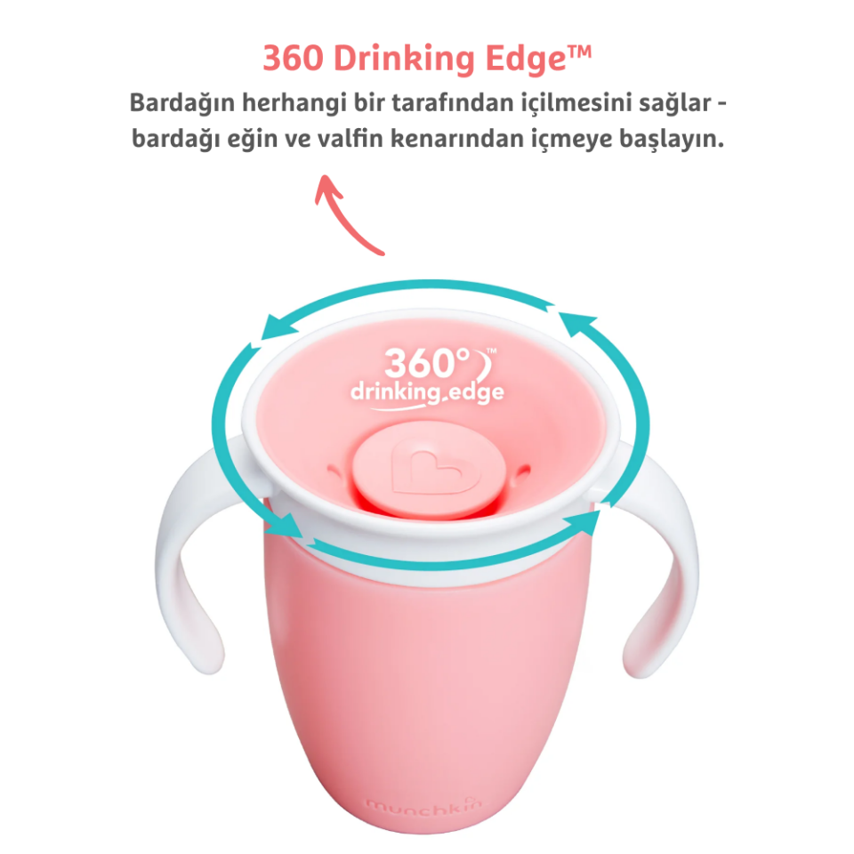 Munchkin Mucize 360° Alıştırma Bardağı, 6ay+, 207ml, Pembe Bardak Kapağı İle Birlikte