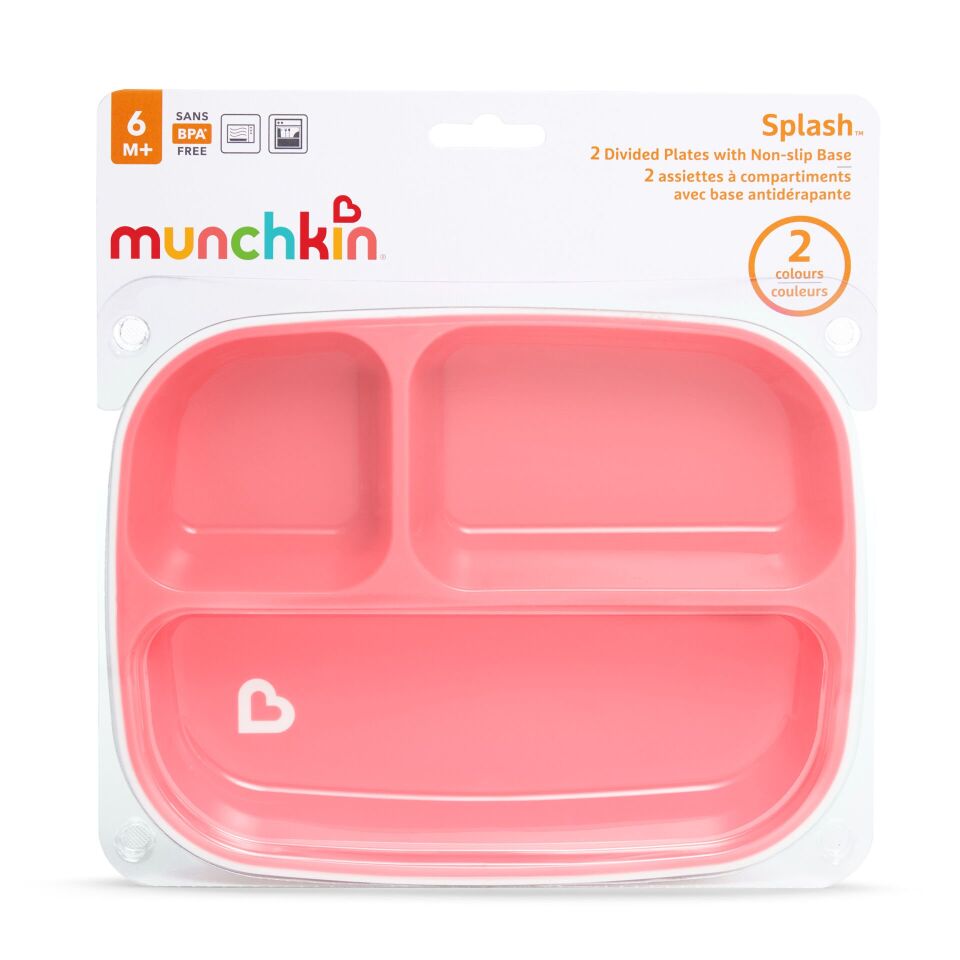 Munchkin 3 Bölmeli Sıçrama Engelleyici Tabak Seti 6 Ay+| Pembe |BPA İçermez | Kaymaz Taban| 1 Adet