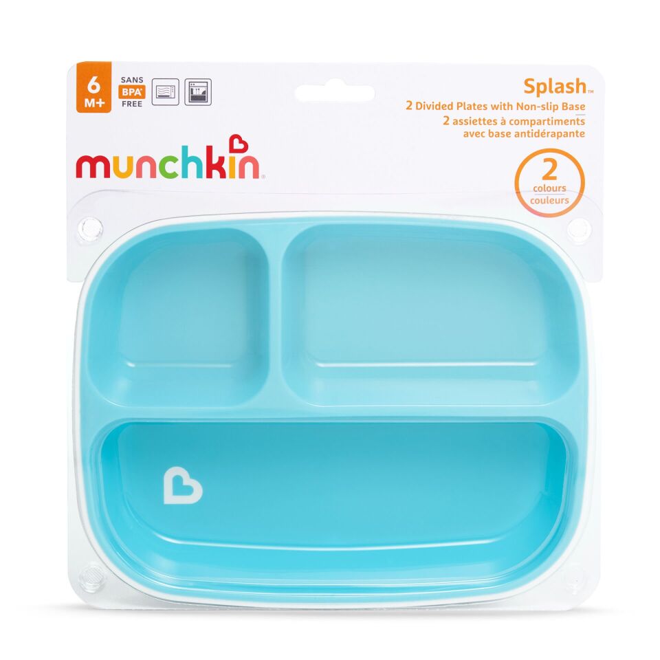 Munchkin 3 Bölmeli Sıçrama Engelleyici Tabak Seti 6 Ay+| Mavi |BPA İçermez | Kaymaz Taban| 1 Adet