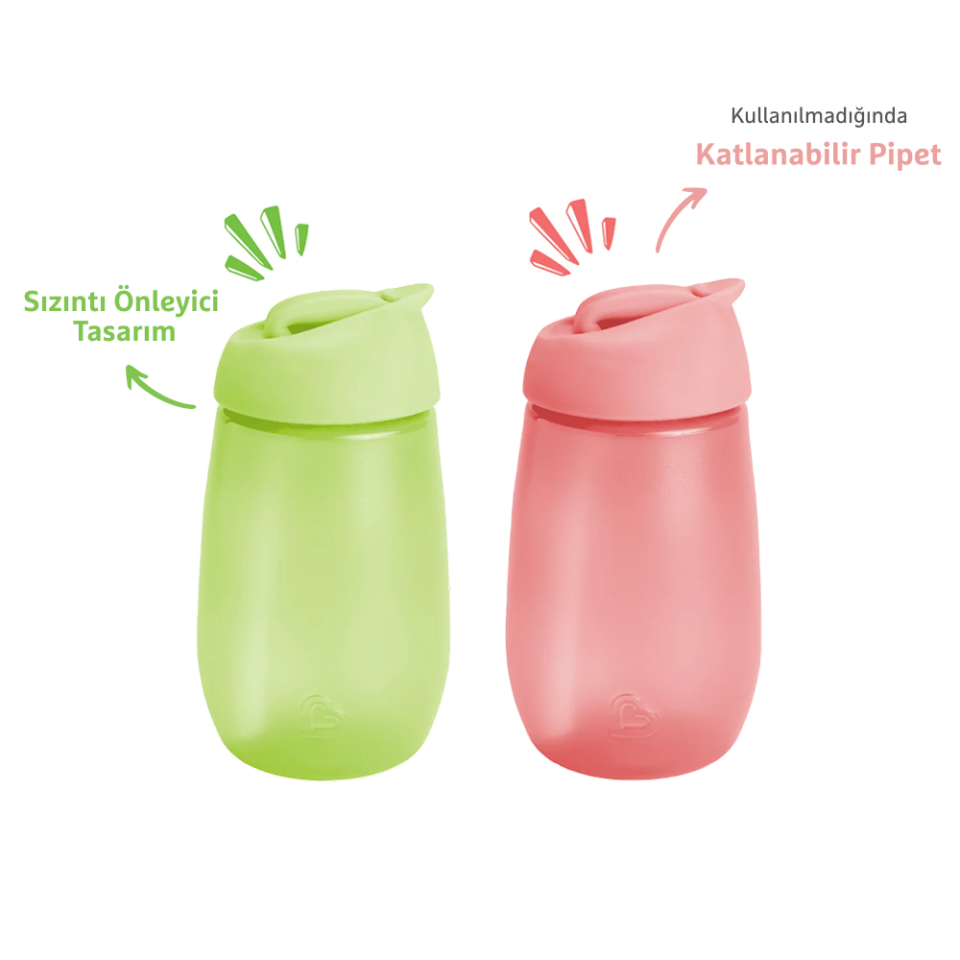 Munchkin Simple Clean Yıkanabilir  Pipetli Alıştırma Bardağı | 296 ml | 12 Ay+ | Pembe&Yeşil| BPA İçermez|2 Adet