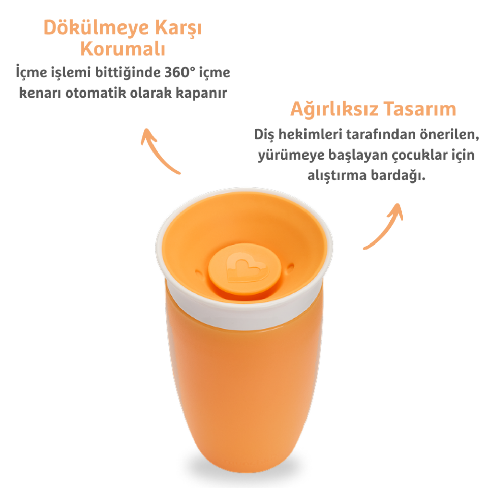 Munchkin Mucize 360° Alıştırma Bardağı, 12AY+, 296ML Turuncu