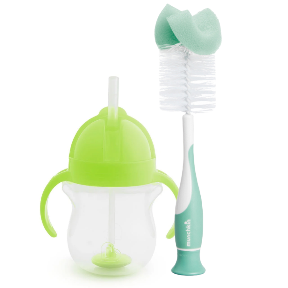 Munchkin Tıklama Kilitli Uçlu Pipetli Alıştırma Bardağı, 6ay+, 207ml, Yeşil  ve Sünger Uçlu Biberon, Bardak ve Şişe Temizleme Fırçası,Yeşil