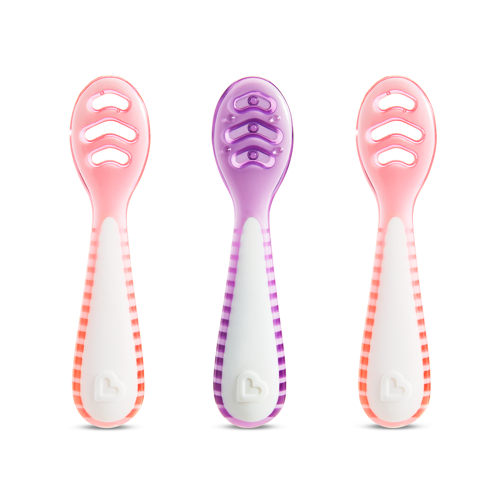 Munchkin Gentle Dip İlk Bebek Kaşığı | 3'lü Set | 4 Ay+ | Aşamalı Beslenme | BPA İçermez | Unisex |PEMBE-MOR