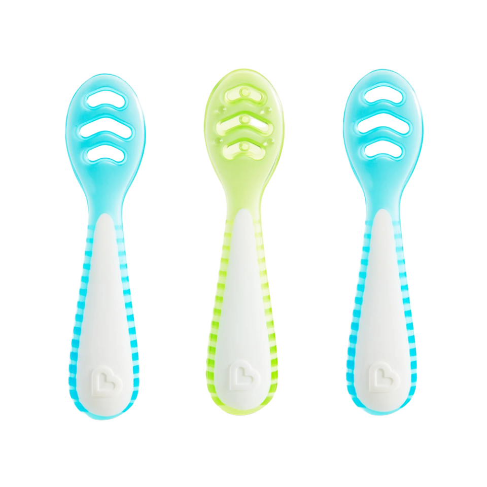 Munchkin Gentle Dip İlk Bebek Kaşığı | 3'lü Set | 4 Ay+ | Aşamalı Beslenme | BPA İçermez | Unisex | MAVİ-YEŞİL