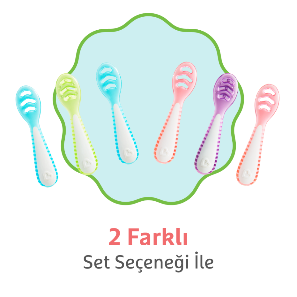Munchkin Gentle Dip İlk Bebek Kaşığı | 3'lü Set | 4 Ay+ | Aşamalı Beslenme | BPA İçermez | Unisex | MAVİ-YEŞİL