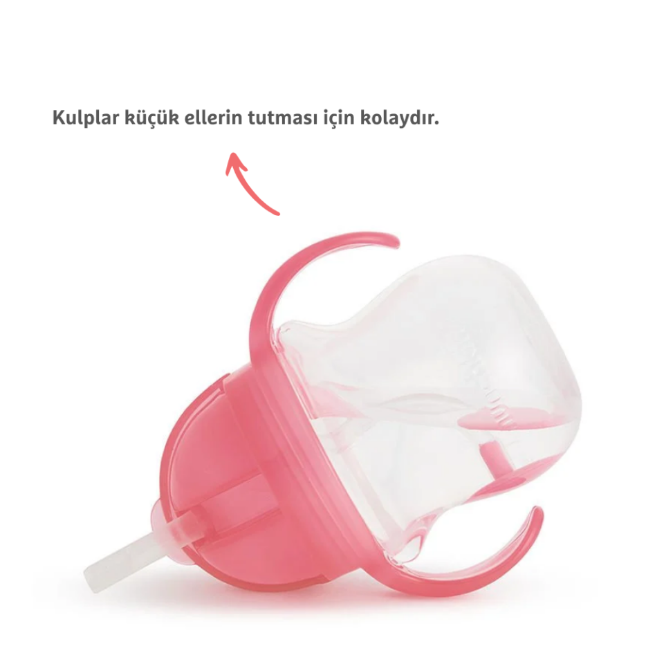 Munchkin Tıklama Kilitli Uçlu Pipetli Alıştırma Bardağı, 6ay+, 207ml, Pembe ve Isı Göstergeli Yumuşak Uçlu Bebek Kaşıkları 2li Set